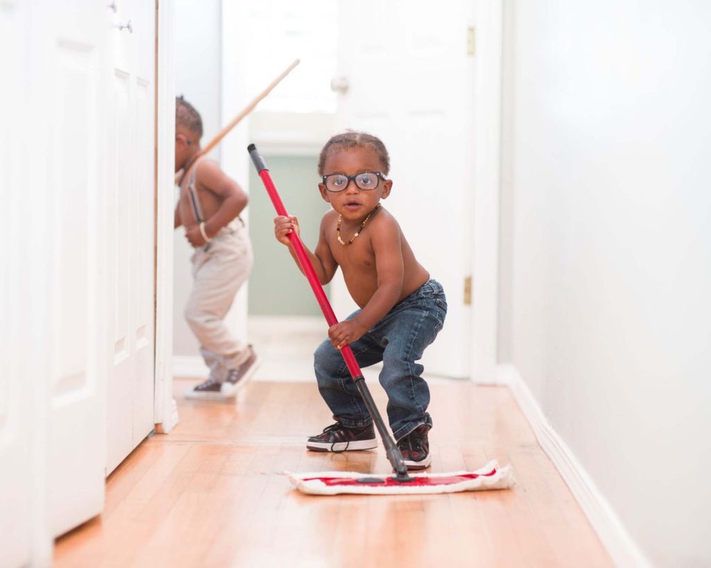 Little Boys doing house chores